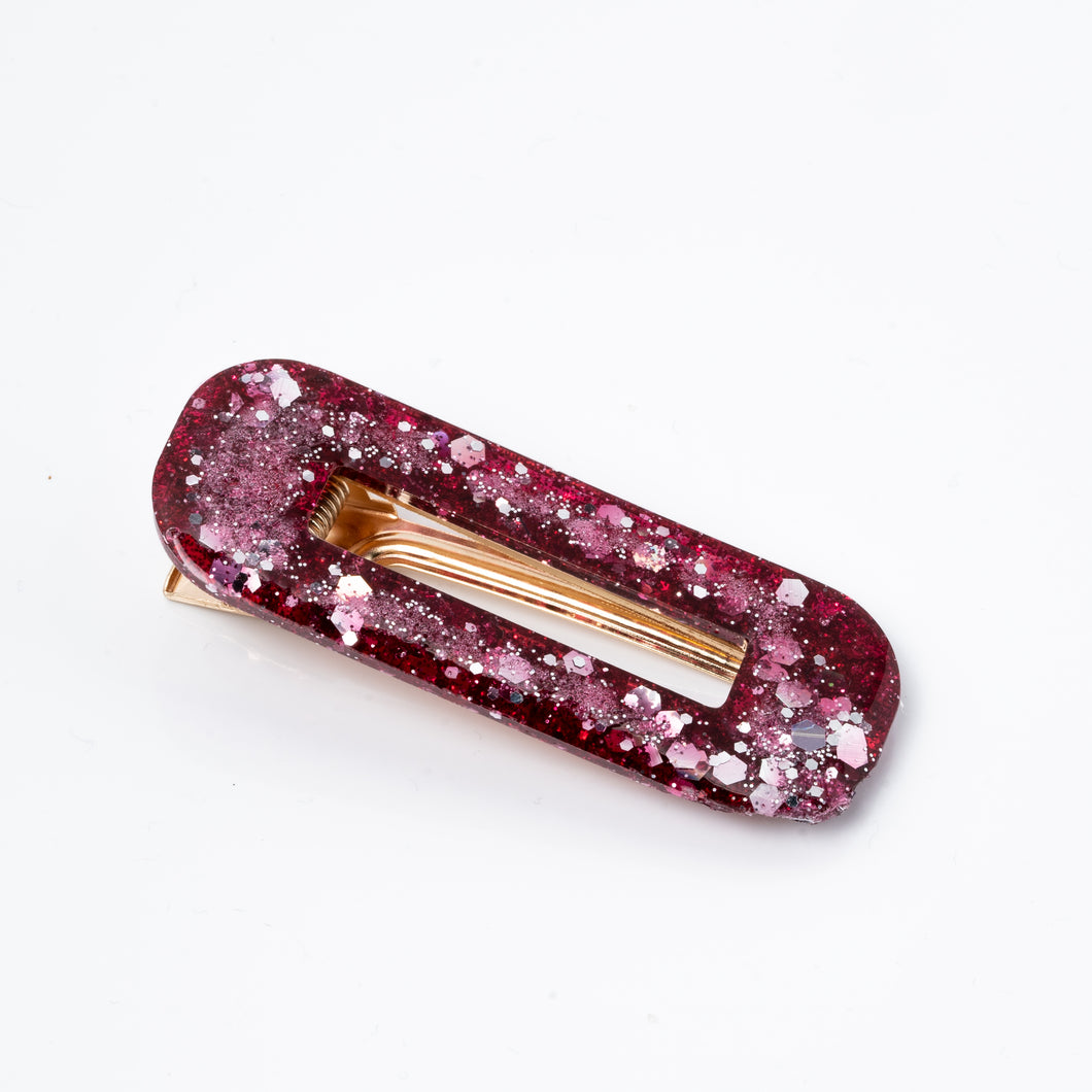 Magenta Confetti Rectangular Hair Clip